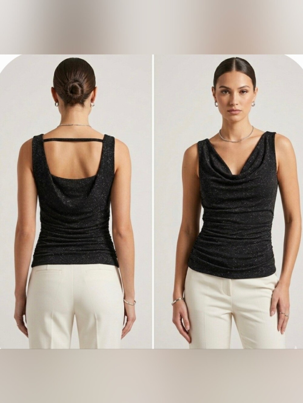 Guess Black Sleeveless Draped Shimmer Top Ruched Side